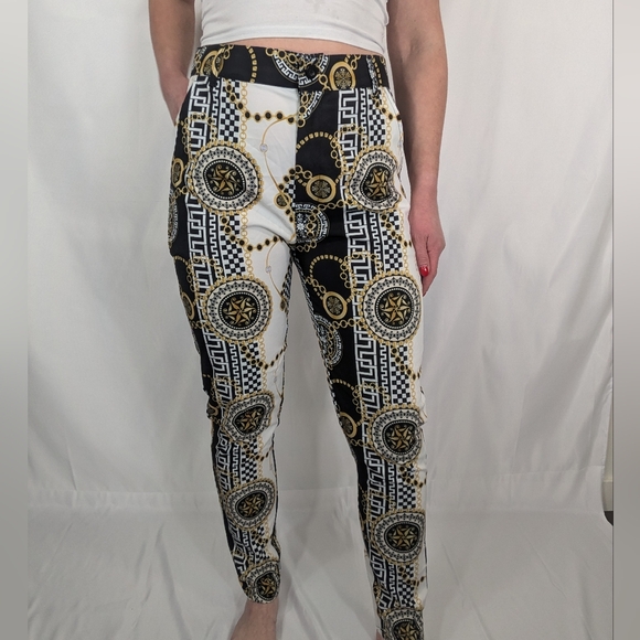 Unisex sz. M funky print black/white pants - Picture 5 of 9